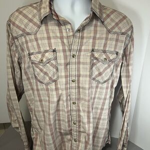 Wrangler 20X Shirt Men  XLarge Cream And Red Western Pearl Snap Long Sleeve